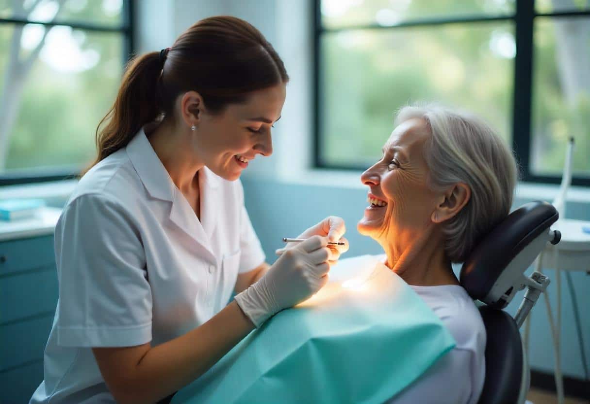 Dentista profesional tratando una caries a una paciente